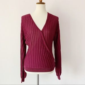 Guess Surplice Metallic Sweater Wine